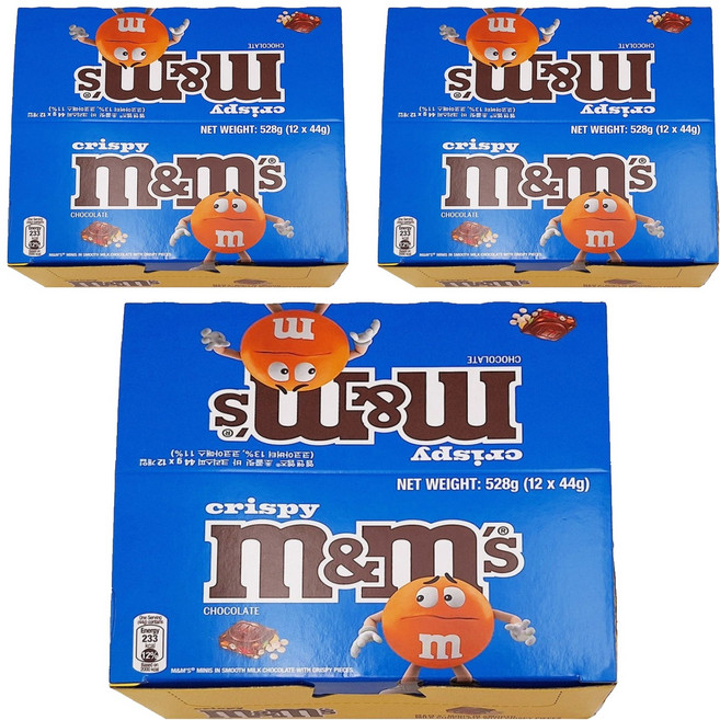 m&m's 精選片裝 脆心牛奶糖衣巧克力 12片, 44g, 3盒