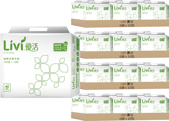LIVI 優活 抽取式衛生紙 2層, 10包, 24袋