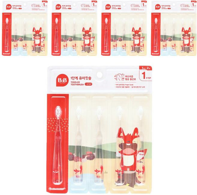 비앤비 뮤아 1단계 유아 칫솔, 투명, 5개입, 5개