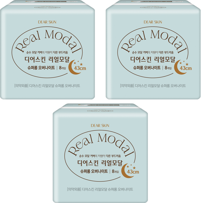 디어스킨 리얼모달 생리대 날개형, 슈퍼롱, 8매입, 3개
