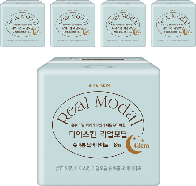 디어스킨 리얼모달 생리대 날개형, 슈퍼롱, 8매입, 5개