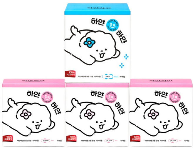 하얀하얀 유기농 순면 생리대 대형 + 중형 3p 세트, 1세트