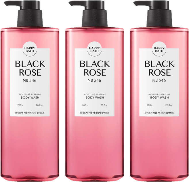 해피바스 모이스처 퍼퓸 바디워시 블랙로즈 향, 760g, 3개