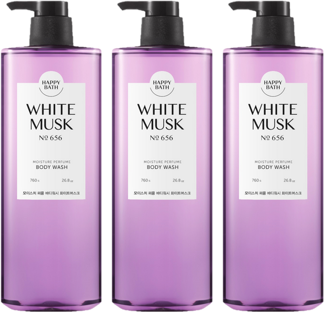 해피바스 모이스처 퍼퓸 바디워시 화이트머스크 향, 760g, 3개