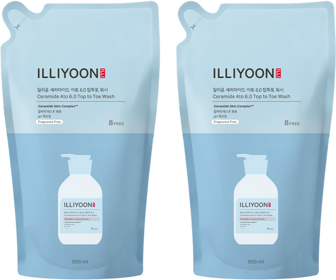 일리윤 세라마이드 아토 6.0 탑투토 워시 리필 무향, 500ml, 2개