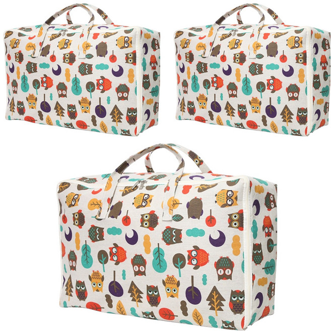 하늬통상 패브릭 이불정리함, 부엉이, 3개