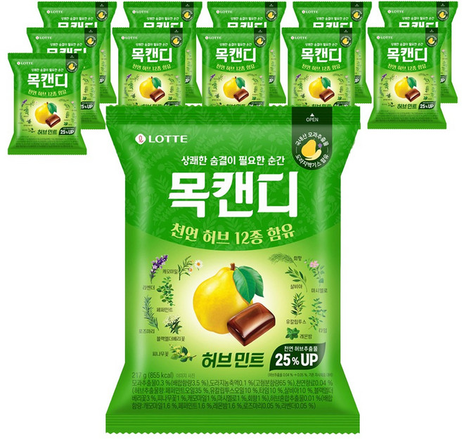 목캔디 롯데제과 허브민트, 217g, 12개