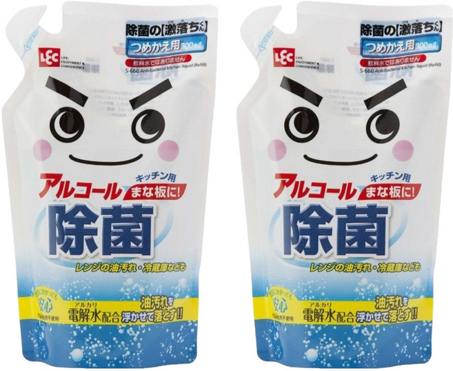 LEC 激落君 防菌電解水抗菌劑 補充包 300ml 廚房清潔 適用於砧板, 2包