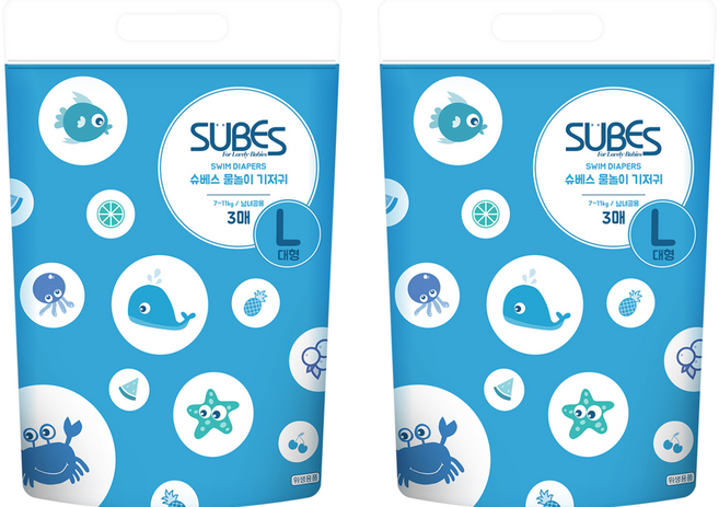 슈베스 팬티형 수영장 기저귀 아동용, 2개
