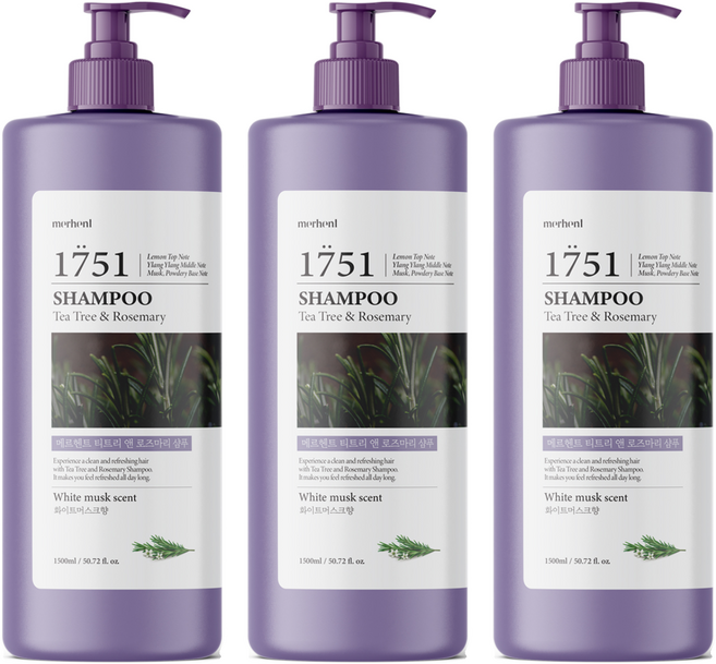메르헨트 티트리 앤 로즈마리 대용량 샴푸 화이트머스크향, 1.5L, 3개