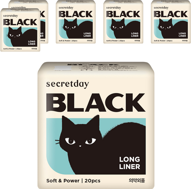 시크릿데이 블랙캣 팬티라이너, 롱, 20개입, 6개