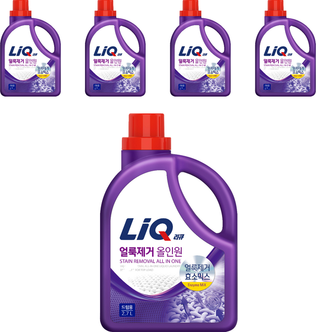 리큐 얼룩제거 올인원 액상세제 드럼용 본품, 2.7L, 5개