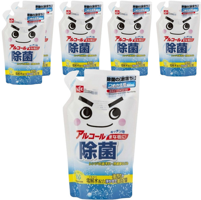 LEC 激落君 防菌電解水抗菌劑 補充包 300ml 廚房清潔 適用於砧板, 6包