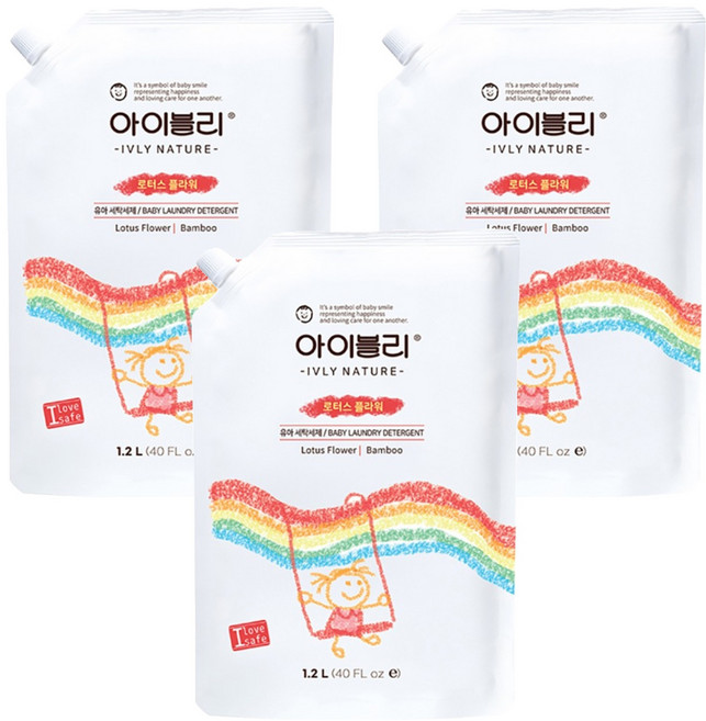 아이블리네이쳐 대나무 성분 유아세제 로터스 플라워향, 1.2L, 3개