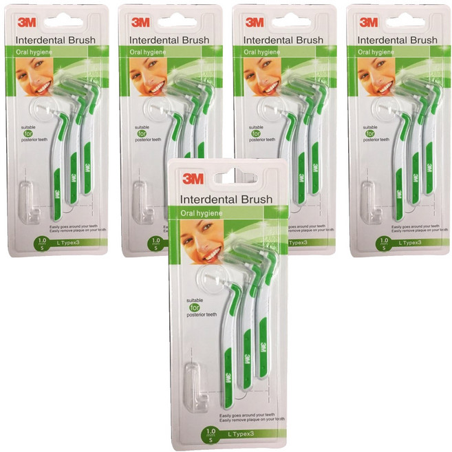 쓰리엠 L형 치간칫솔 S 1.0mm, 3개입, 15개