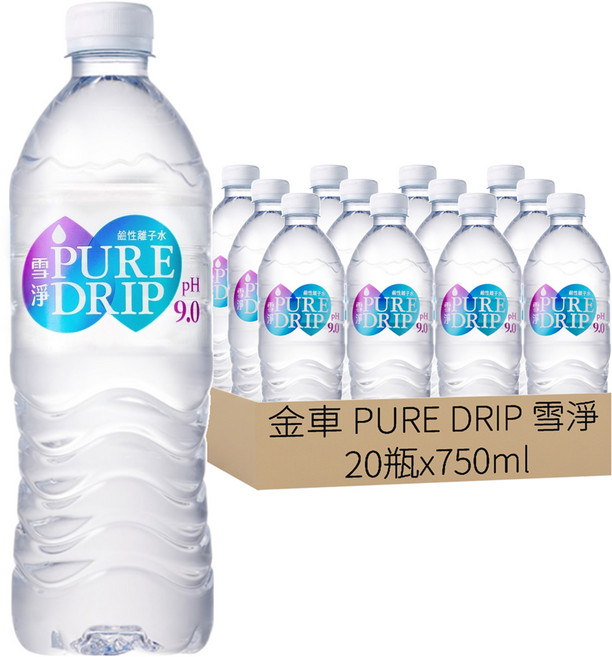 金車 PURE DRIP 雪淨 鹼性離子水, 750ml, 20瓶