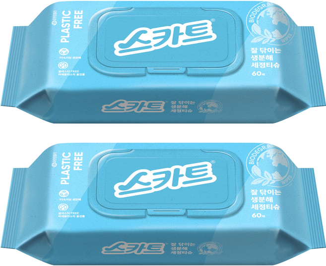 스카트 잘 닦이는 생분해 세정티슈 60p, 2개