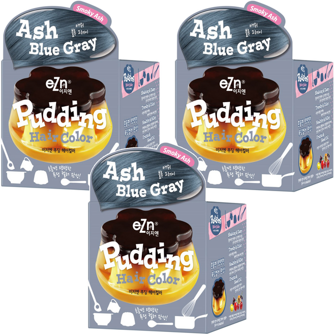 eZn 푸딩 헤어컬러 염모제 70ml, 애쉬블루그레이, 3개