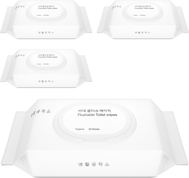 생활공작소 베이직 비데 물티슈 캡형, 60매, 4개