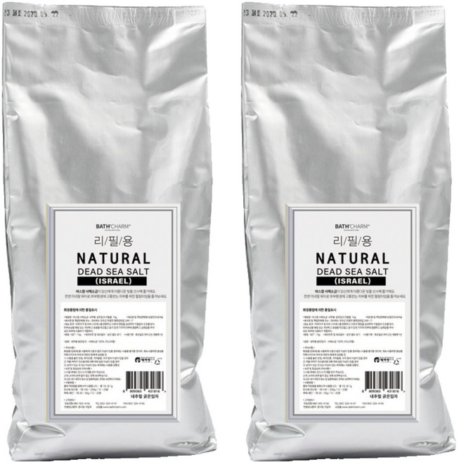 바스참 내추럴 굵은입자 사해소금 리필용, 1kg, 2개