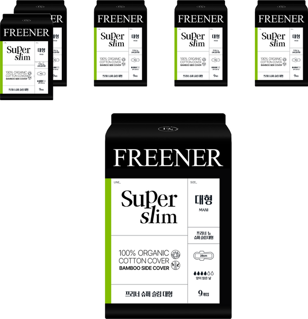 프리너 뉴 슈퍼 슬림 유기농 생리대 날개형, 대형, 9개입, 6개