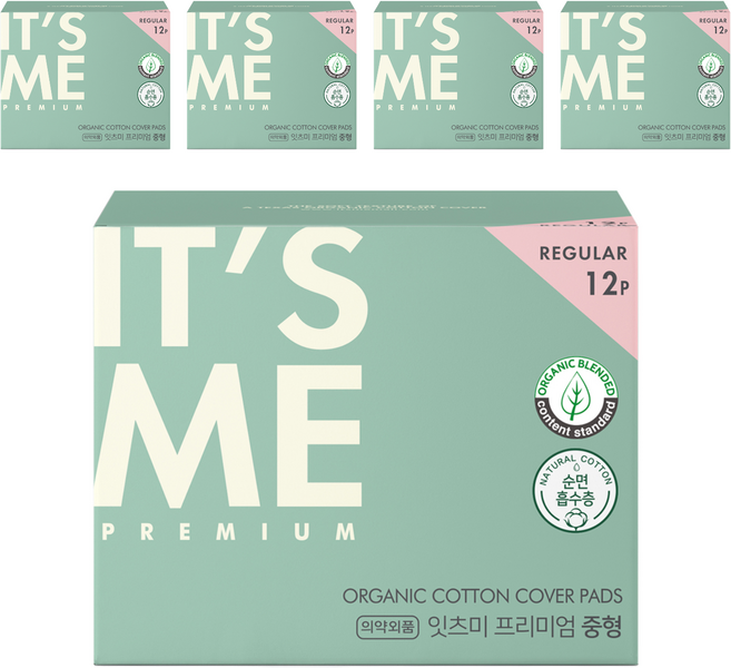잇츠미 프리미엄 유기농 순면커버 생리대 날개형, 중형, 12개입, 5개