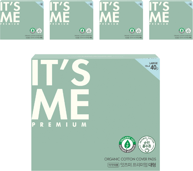 잇츠미 퓨어앤핏 프리미엄 생리대 날개형, 대형, 40개입, 5개