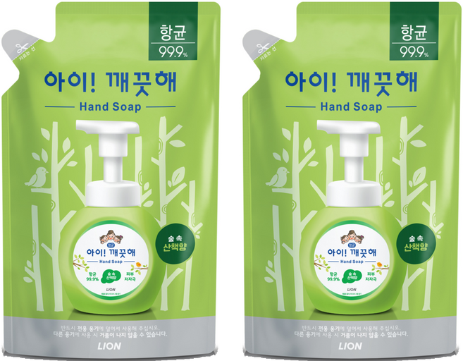 아이깨끗해 향균 폼 핸드솝 숲 속 산책향 리필, 450ml, 2개