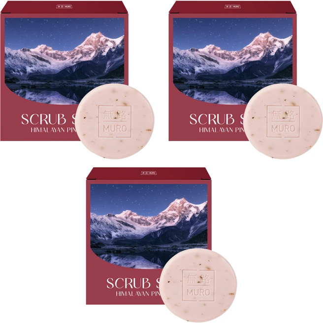 무로 히말라야 핑크솔트 스크럽 목욕비누, 75g, 3개 - 쿠팡