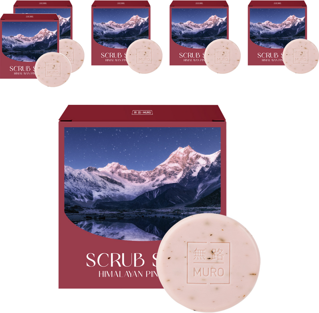 무로 히말라야 핑크솔트 스크럽 비누 피오니향, 75g, 6개