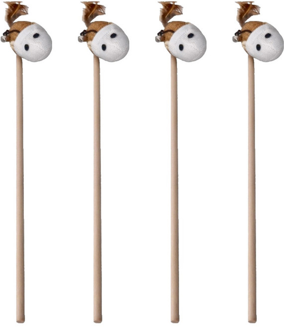 原木逗貓棒 天然原木握杆 高纖維粗麻 精選優質羽毛 耐咬耐抓, 麻布老鼠, 1組