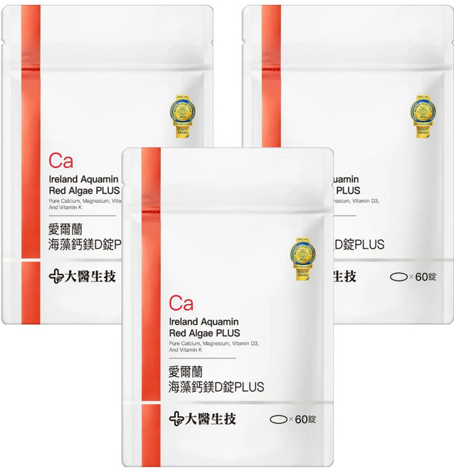 大醫生技 愛爾蘭海藻鈣鎂D錠PLUS 黃金配方鈣鎂比3:1 含維生素D3 維生素K, 60錠, 3包