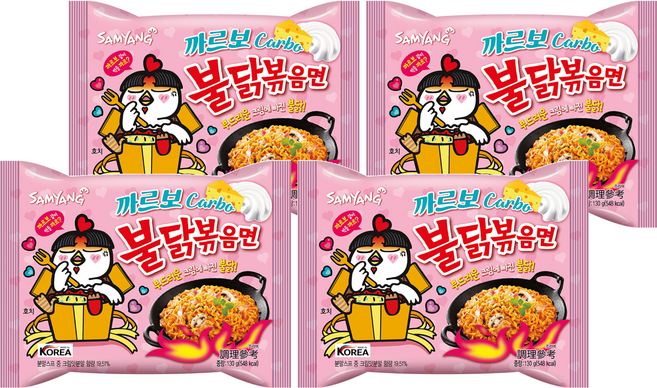 Buldak Ramen 火辣雞肉風味鐵板炒麵 奶油白醬風味 130g, 4包