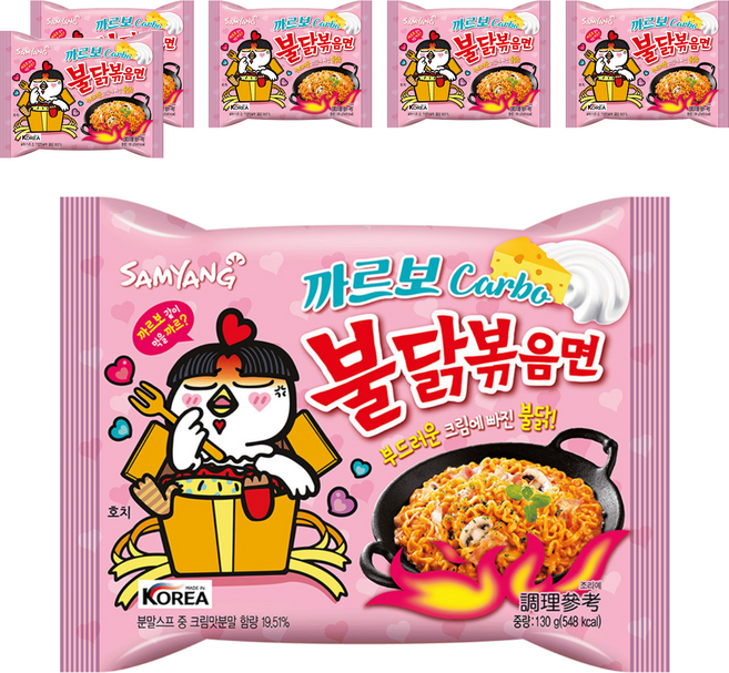 Buldak Ramen 火辣雞肉風味鐵板炒麵 奶油白醬風味 130g, 6包