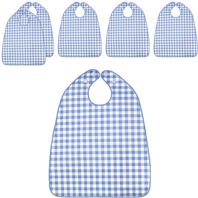 더해피 성인 방수 체크 버튼형 턱받이, 블루, 6개