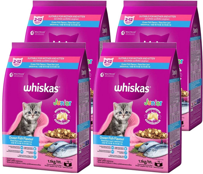 whiskas 偉嘉 幼貓/懷孕母貓專用 乾飼料, 海洋魚類口味, 1.1kg, 4袋