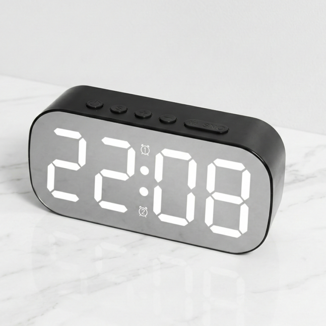 에이빈 LED 팝 미러클락 탁상용 알람 시계, 블랙