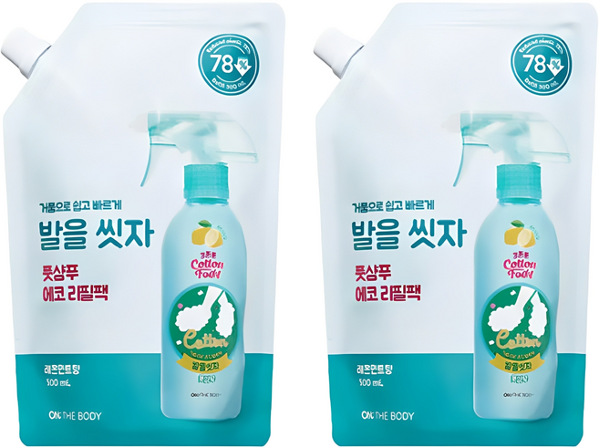 온더바디 코튼풋 발을 씻자 풋샴푸 레몬민트향 에코 리필팩, 1개입, 2개, 500ml