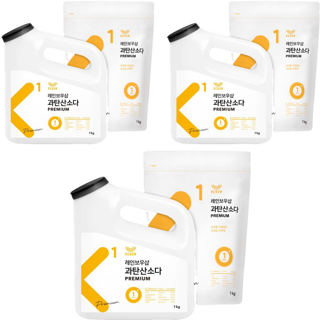 레인보우샵 왕톡톡이 과탄산소다 산소계표백제 리필세트, 1kg, 3개