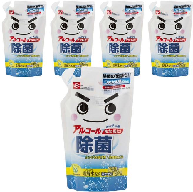 LEC 激落君 防菌電解水抗菌劑 補充包 300ml 廚房清潔 適用於砧板, 5包