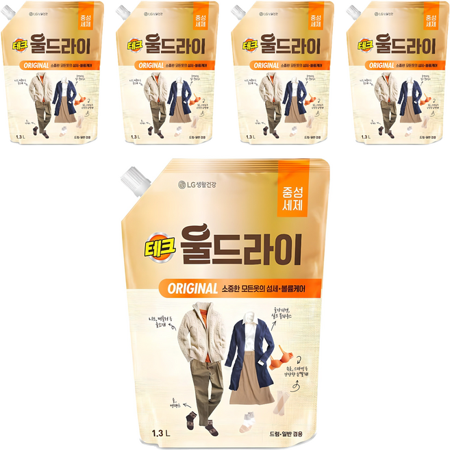 테크 울드라이 오리지널 중성세제 리필, 1.3L, 5개