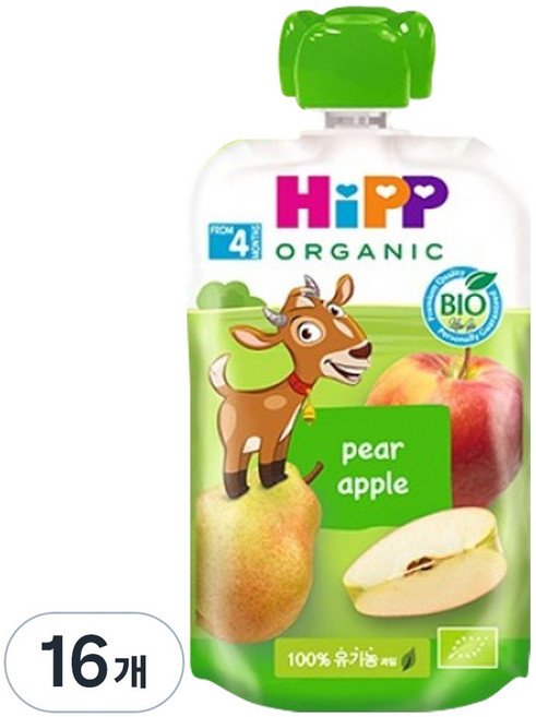 힙 유기농 과일 이유식 페어 애플, 100g, 16개, 혼합맛(사과/배)