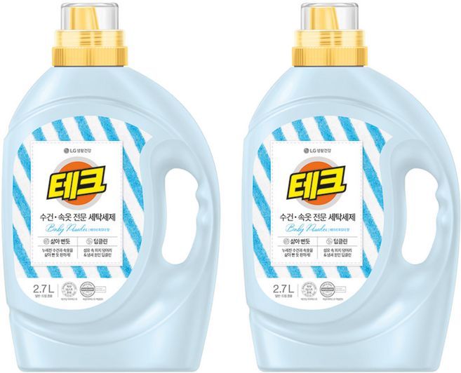 테크 수건 속옷 세탁세제 에이 본품, 2.7L, 2개