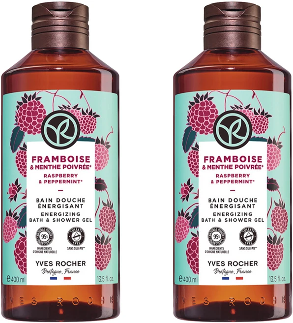 이브로쉐 에너자이징 샤워 젤 라즈베리 페퍼민트향, 2개, 400ml - 쿠팡