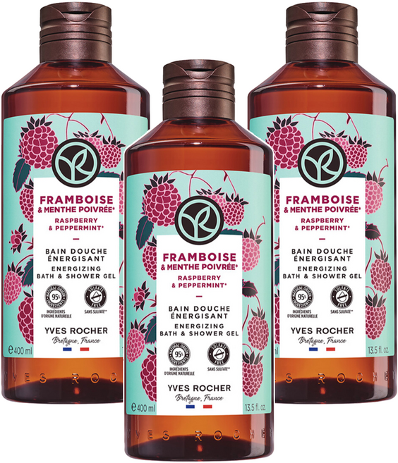 YVES ROCHER 伊夫黎雪 Energizing沐浴露 覆盆子薄荷香, 3瓶, 400ml