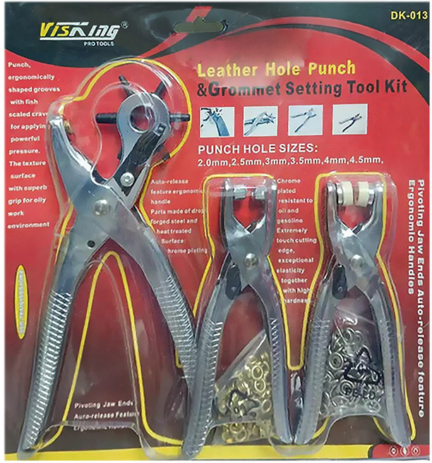 VisKing 打孔鉗 皮革打孔及雞眼鉗安裝工具套件 DK-013, 銀色, 1組
