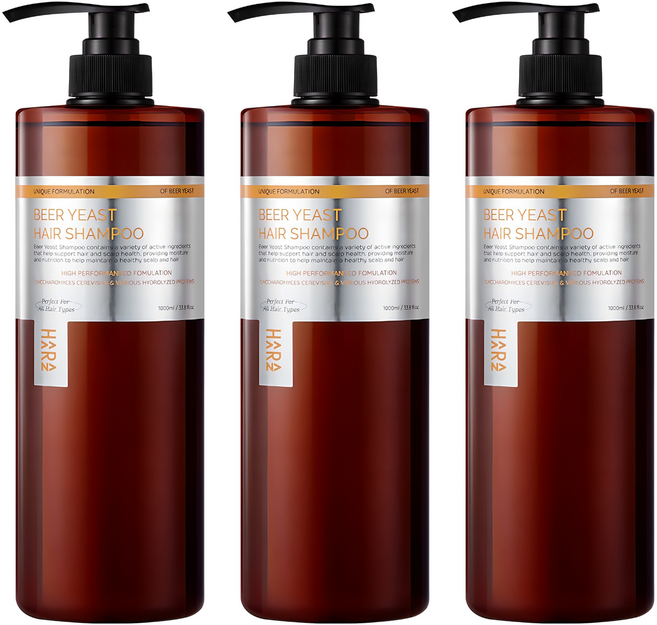 하라즈 맥주효모 단백질 샴푸 대용량, 1L, 3개