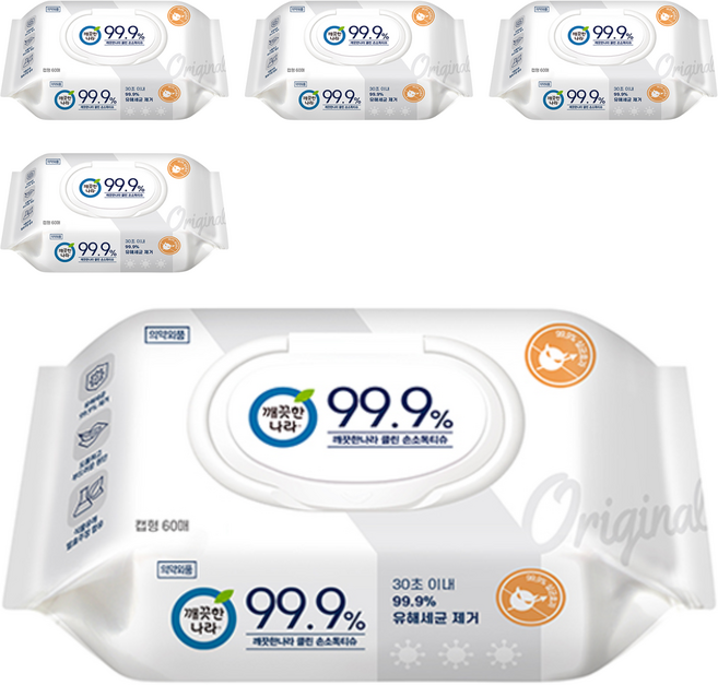 깨끗한나라 클린 손소독티슈 프라임 캡형, 60매, 5개
