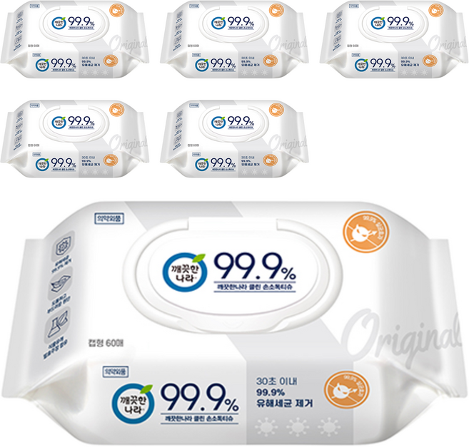 깨끗한나라 클린 손소독티슈 프라임 캡형, 60매, 6개