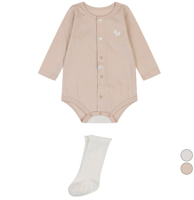 에뜨와 신생아용 선물용 마론 바디수트 + 양말 선물포장 세트 + 쇼핑백